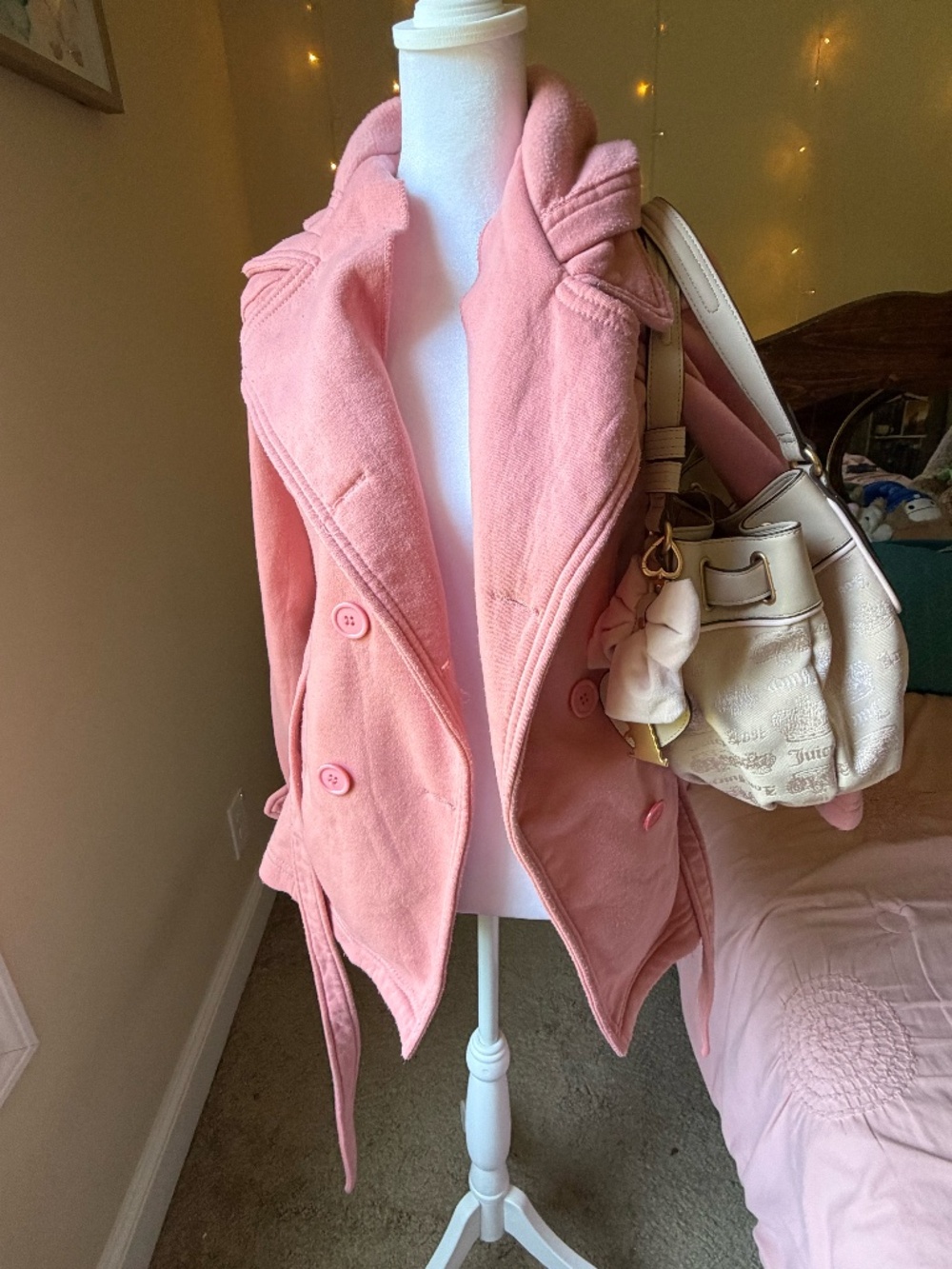 Double-breasted peacoat pink trench coat